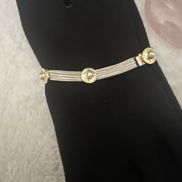 Rare Vintage Turkish Topkapi Gold Vermeil w Sterling Genuine Pearl Bracelet - Picture 2 of 7